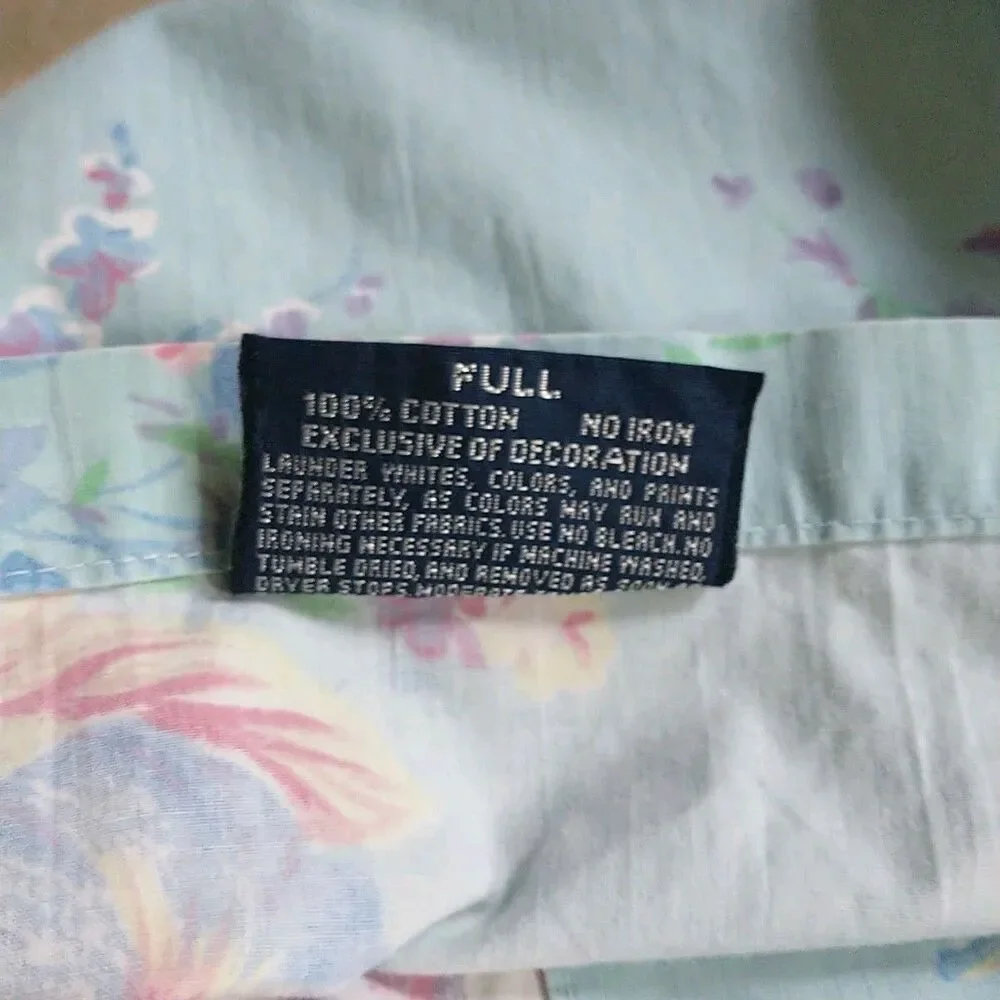 VTG Ralph Lauren Pompano Floral Flat Sheet Full Size Blue 100% Cotton